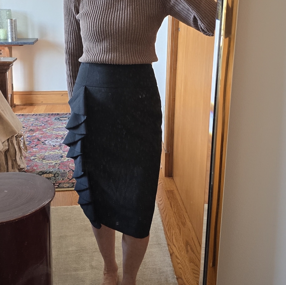 Express Black Pencil Skirt with Ruffle Detail | 2